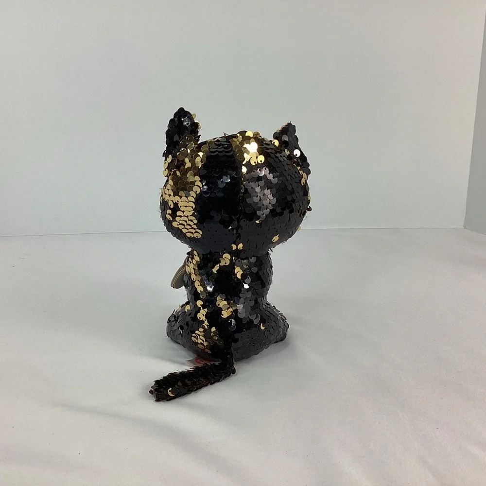 Ty Flippables Plush Jinx Black Cat Pumpkin 6” Halloween Sequins Stuffed Animal - Picture 3 of 11